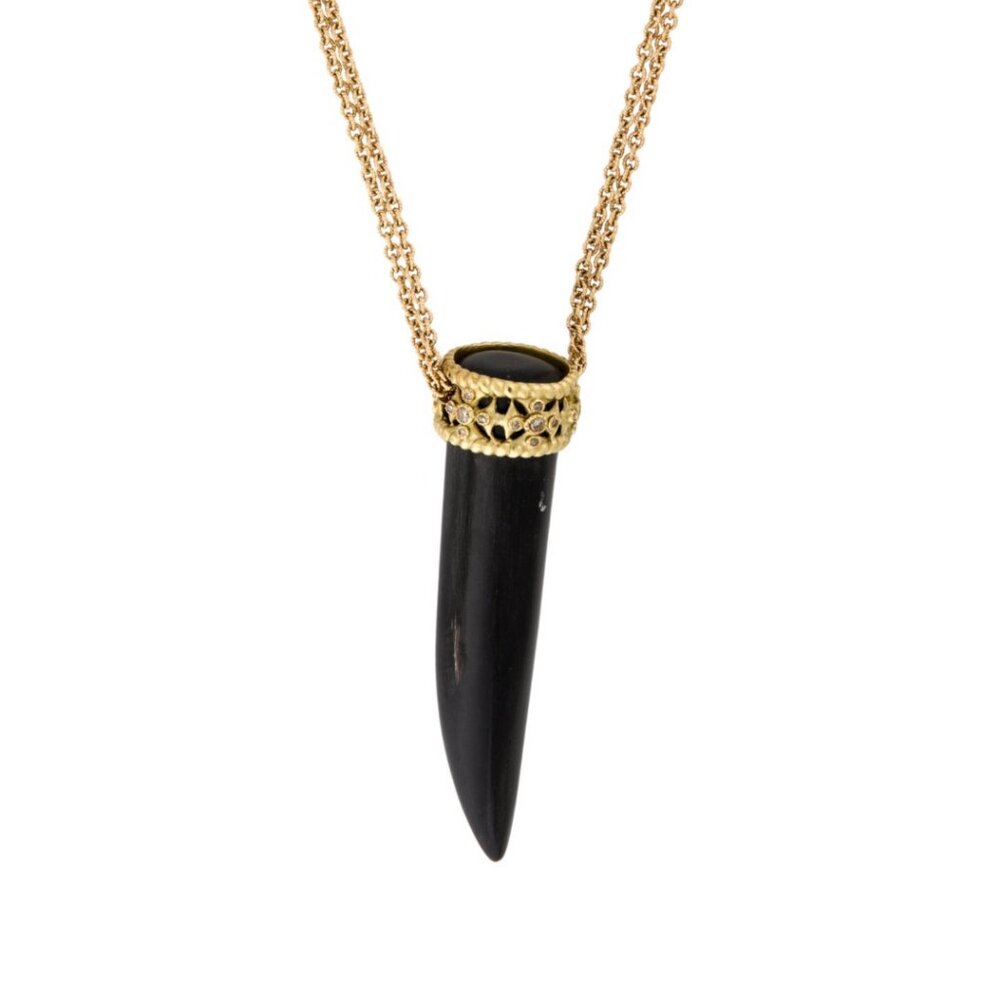 ARMENTA 18K 750 YELLOW GOLD HORN & DIAMOND PENDANT NECKLACE
